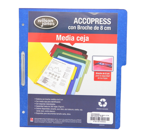[000015] Folder Accopress C/ Broche T/ Carta Azul Obscuro C/ 10 pzs Acco
