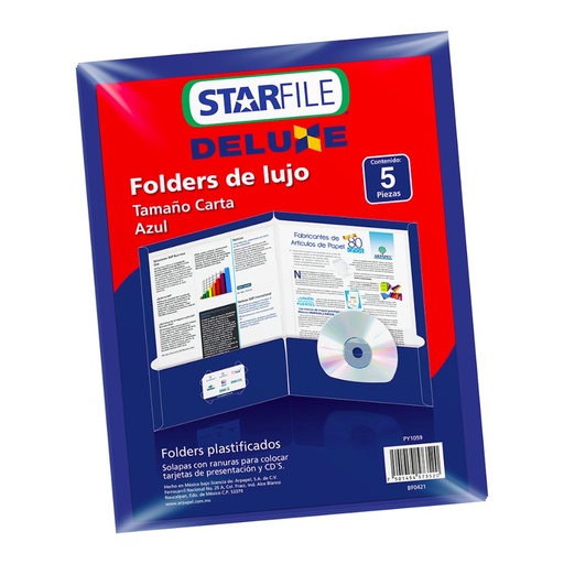 [000111] Folder Deluxe T/ Carta Azul C/ 5 pzs Arpapel