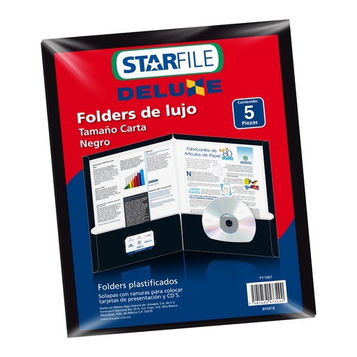 [000113] Folder Deluxe T/ Carta Negro C/ 5 pzs Arpapel