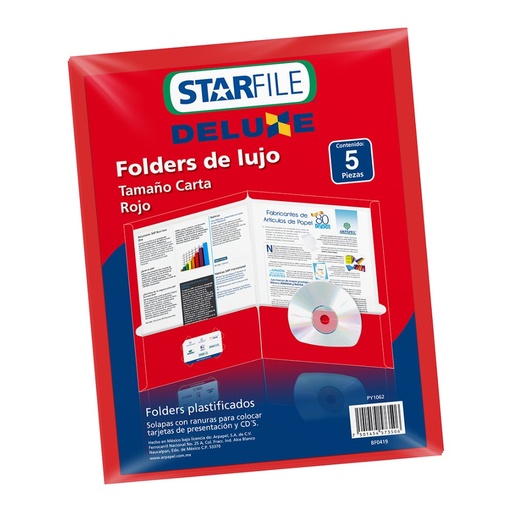 [000114] Folder Deluxe T/ Carta Rojo C/ 5 pzs Arpapel