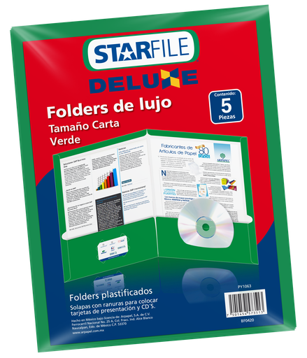 [000115] Folder Deluxe T/ Carta Verde C/ 5 pzs Arpapel