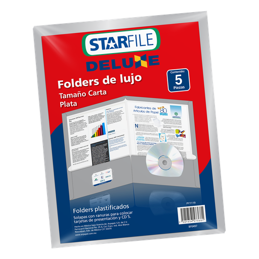 [000117] Folder Deluxe T/ Carta Plata C/ 5 pzs Arpapel