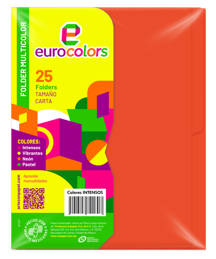 [000120] Folder Multicolor T/ Carta Naranja Intenso C/ 25 pzs Arpapel