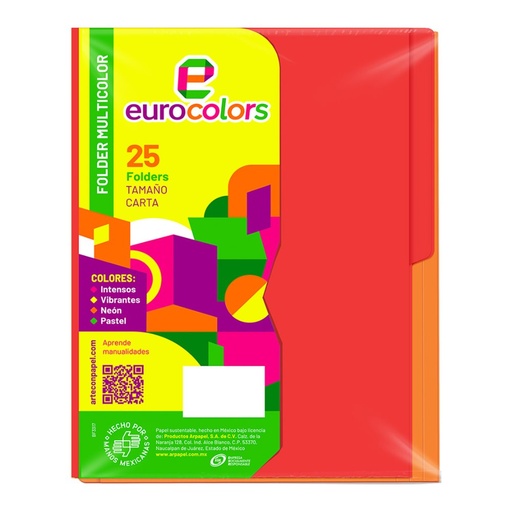 [000124] Folder Multicolor T/ Carta Surtido Arcoiris Intenso C/ 25 pzs Arpapel