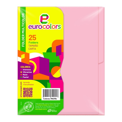 [000126] Folder Multicolor T/ Carta Rosa Pastel C/ 25 pzs Arpapel