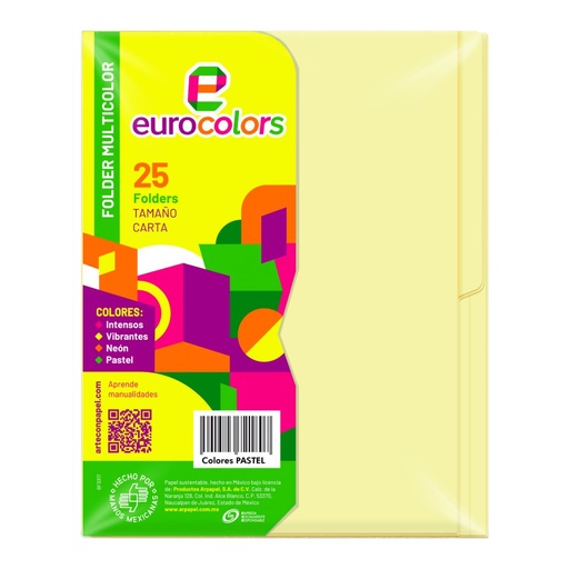 [000128] Folder Multicolor T/ Carta Amarillo Pastel C/ 25 pzs Arpapel