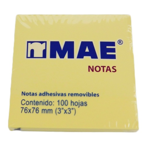 [000368] Notas Adhesivas 3 x 3 Amarillo C/ 100 pzs Mae