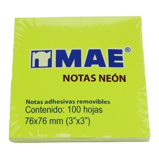 [000880] Notas Adhesivas Neon 3 x 3 Verde C/ 100 pzs Mae