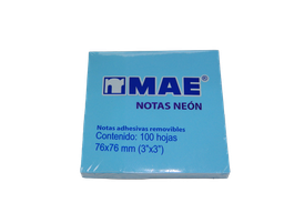 [000882] Notas Adhesivas Neon 3 x 3 Azul C/ 100 pzs Mae